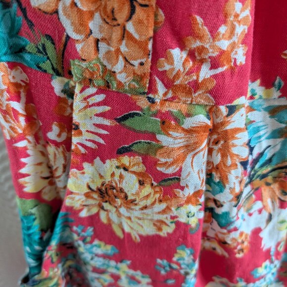 NWT Linen Floral Sheath Dress Pockets Coral & Teal Size 38, Size 6 Summer - Picture 7 of 13
